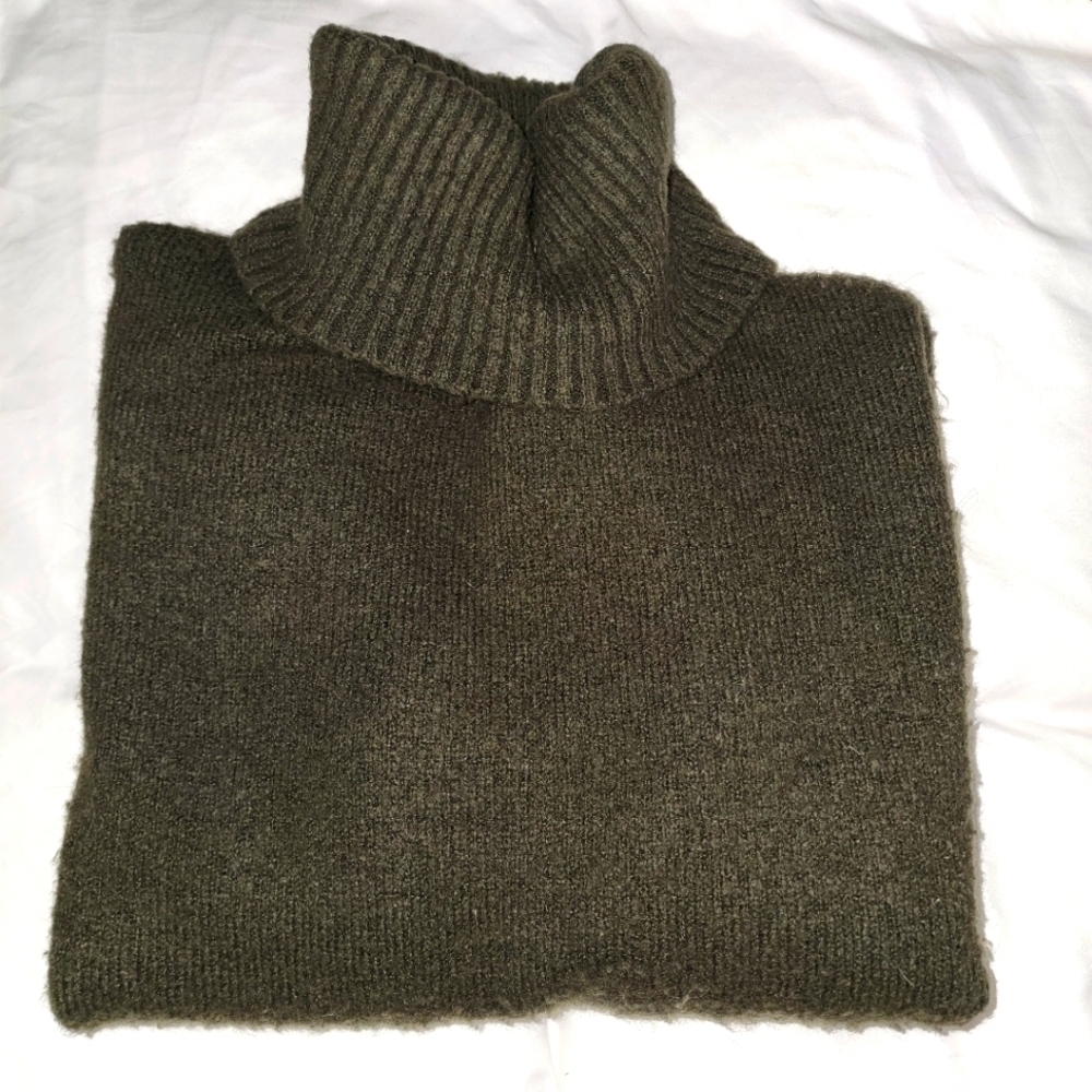 William Rast Olive Green Alpaca Blend Turtleneck Boxy Oversized Fit Sweater XS